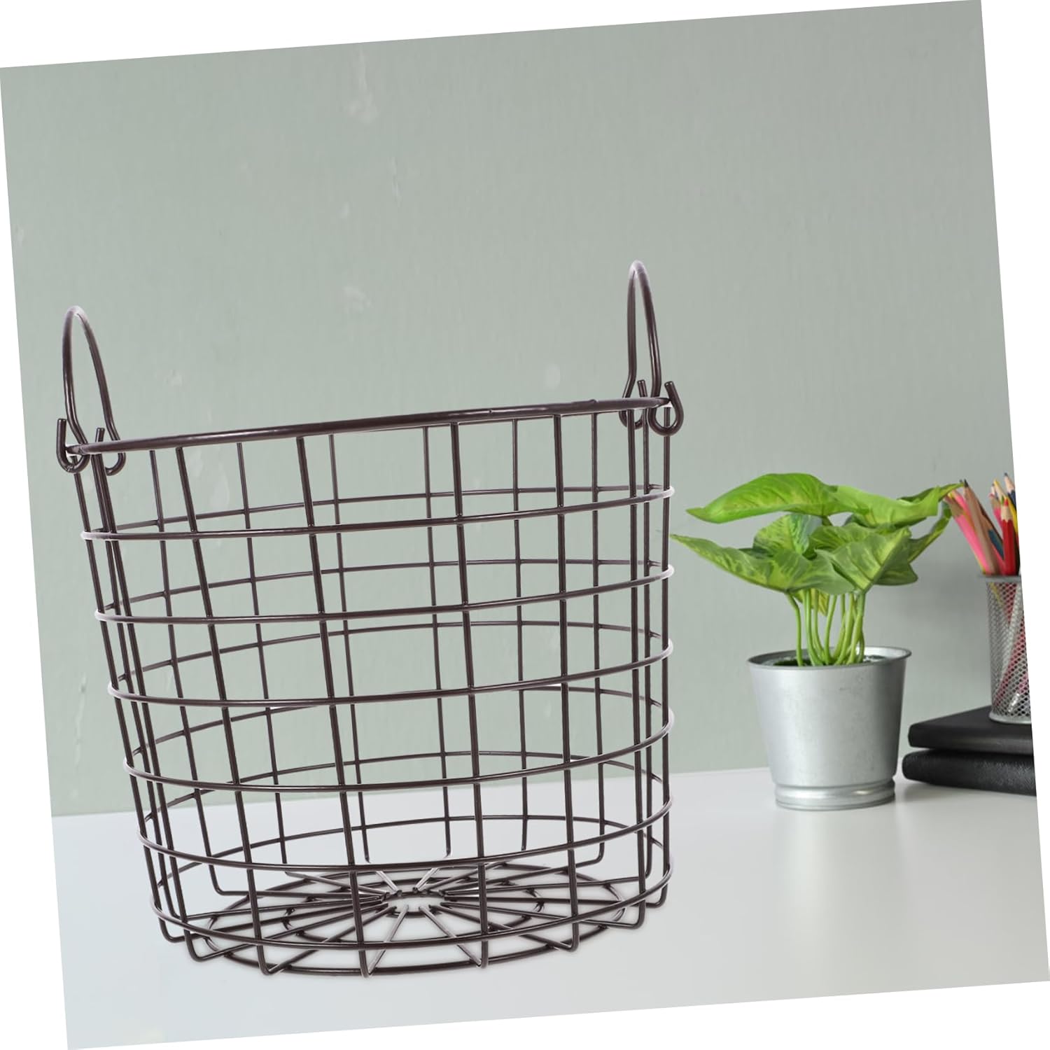 PRETYZOOM Iron Laundry Hamper Side Handles 2.6ft Simple Storage Basket Reusable Iron Basket for Home Dorm Camping