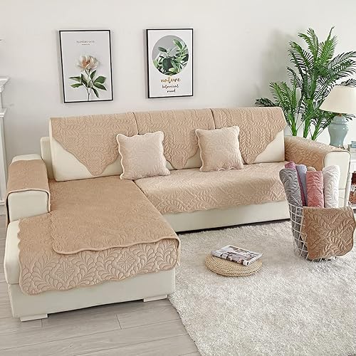 Miniatura 2 de vctops Funda acolchada de terciopelo para sofá, funda suave para sofá modular, funda antideslizante para sofá, para perros, gatos y mascotas, para