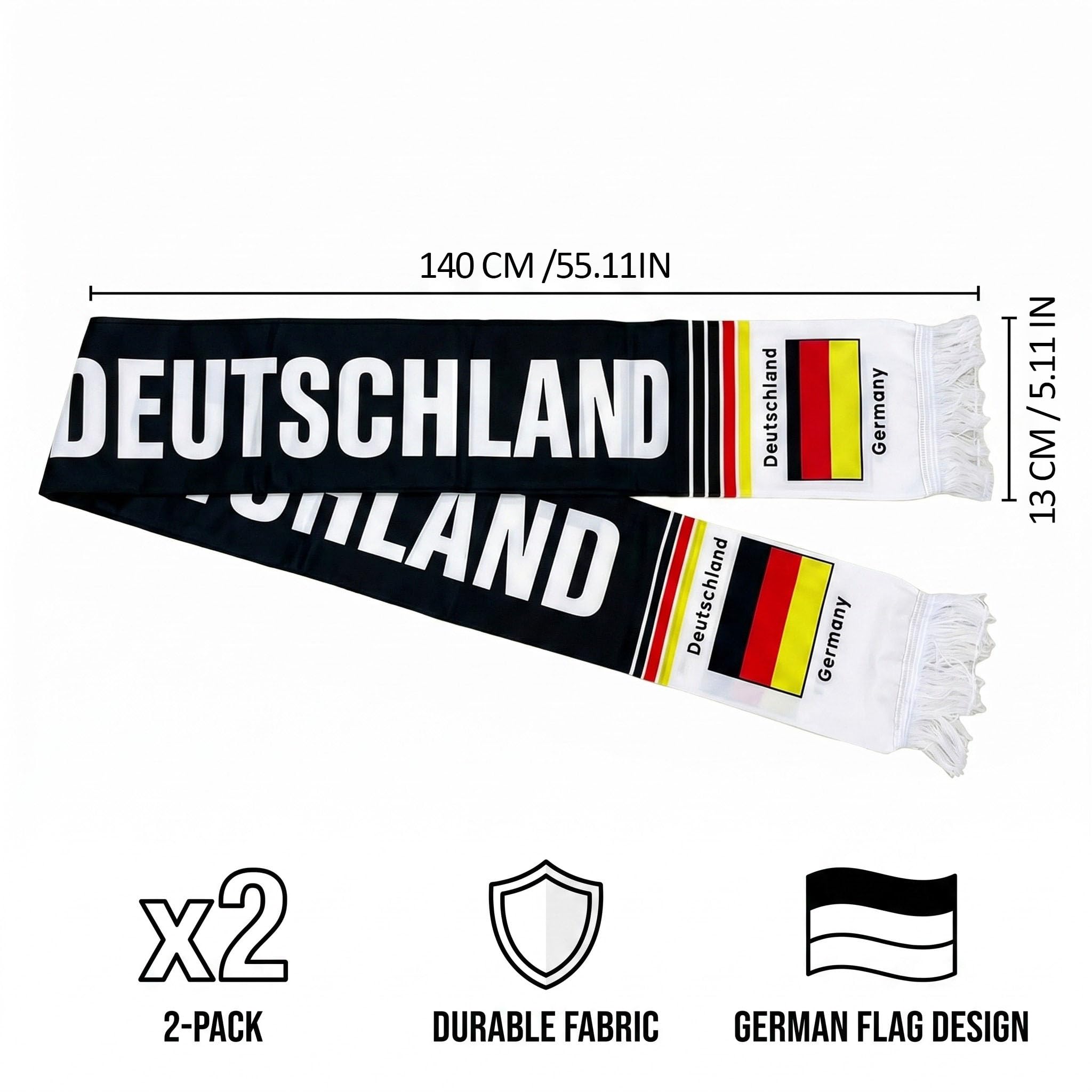 Sciarpa Germania Nera Rossa Oro 2 Pezzi, Sciarpe tifosi tedeschi