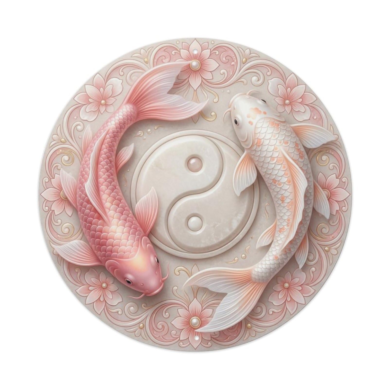 Tai Chi Koi Fish Morganite Pink Stone Gentle Metal Tin Sign