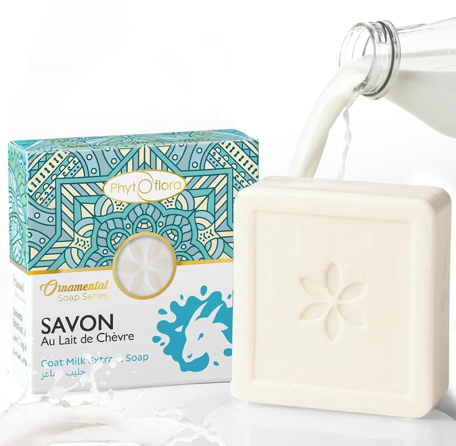 PhytoFlora Savon Lait de Chevre|125g|Traitement Anti-Acné, Eczéma et Points Noirs|Shampoing Solide|Gommage Visage|Savon le Naturel|Tous Peaux|ProvitamineB5