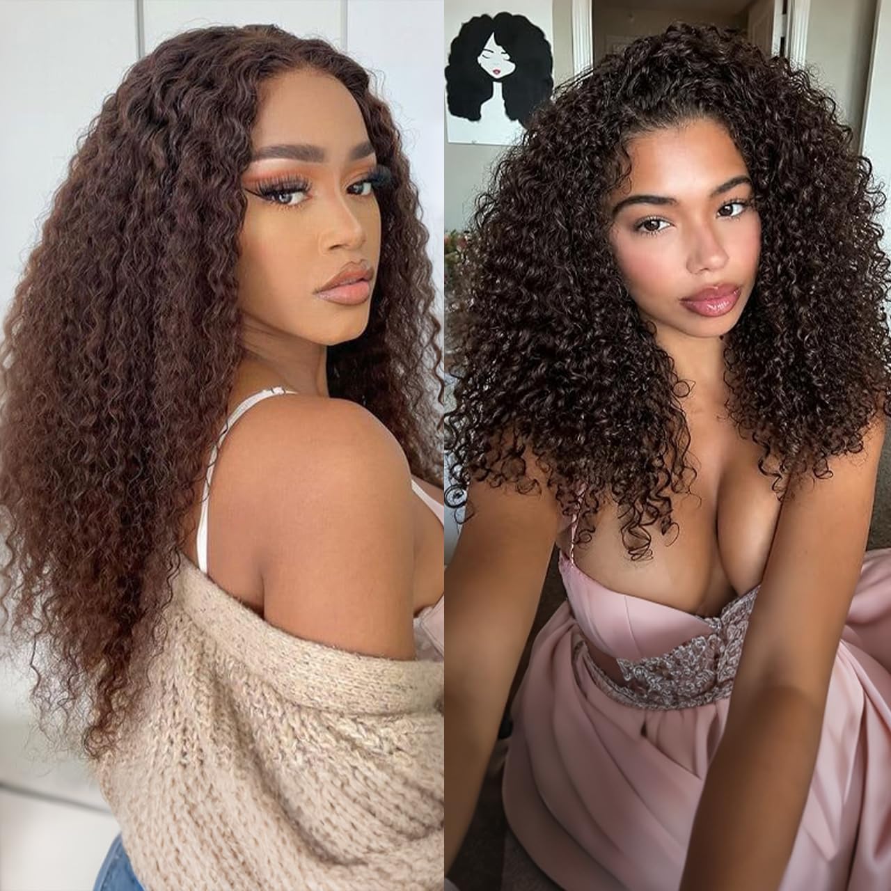 Tissage Naturel Cheveux Humain Bouclé Kinky Curly Bundles 16 16 16 Pouces