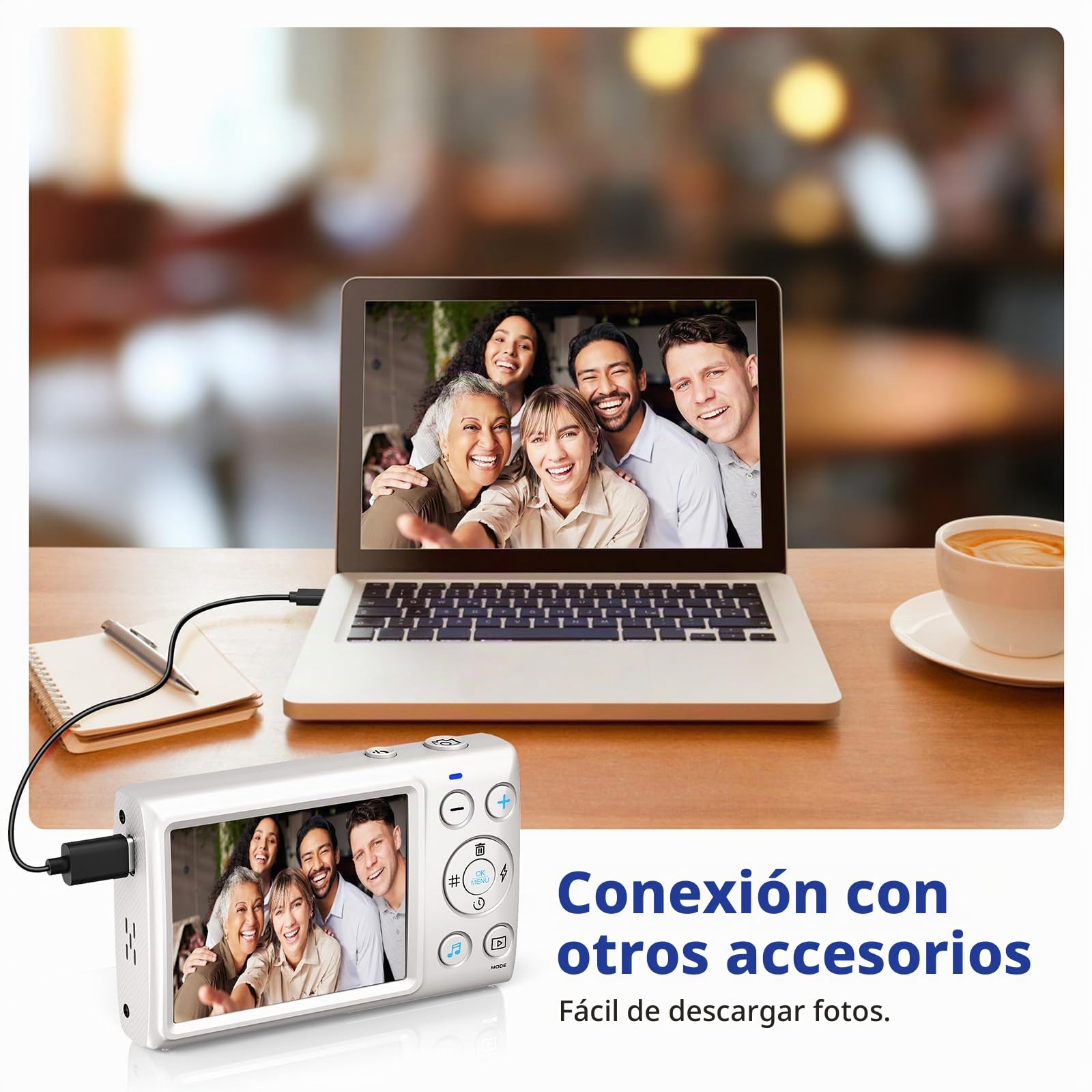 Cámara Digital CCN, 64MP 1080P FHD Cámara de Fotos con Pantalla de 3.0 Pulgadas, 18X Zoom Digital Cámara Compacta Portátil con 32GB Tarjeta TF, Cable USB, para Adolescentes Niños Adultos, Blanco