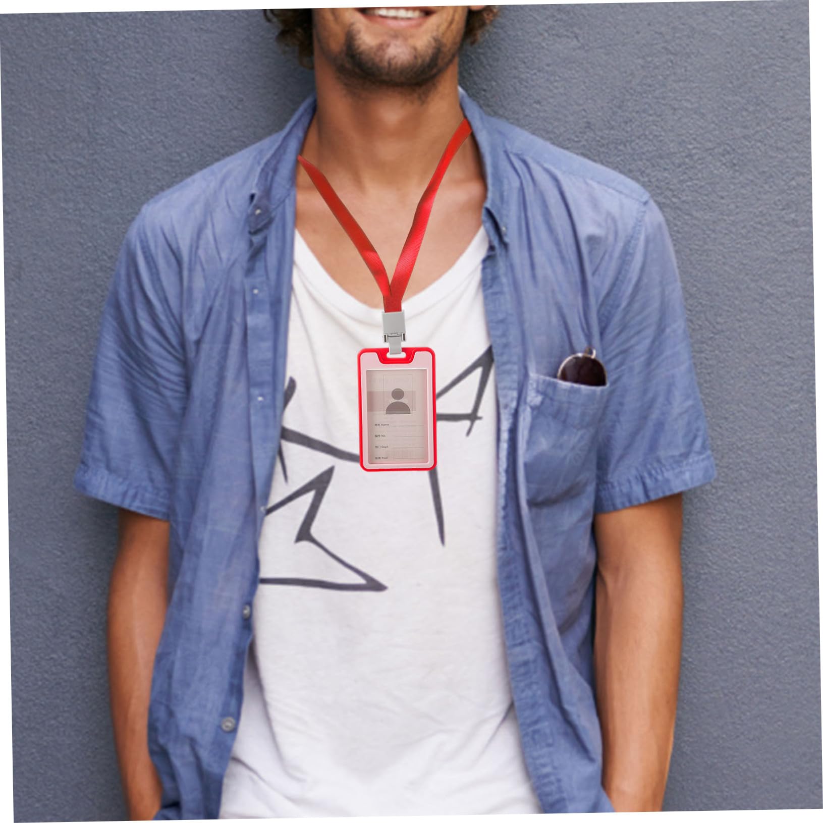 SHINEOFI 50pièces Porte Badge Lanyard Transparent Avec Housse De Carte Pour Cartes Identité Écoles Et Bureau Pratique Et Réutilisable