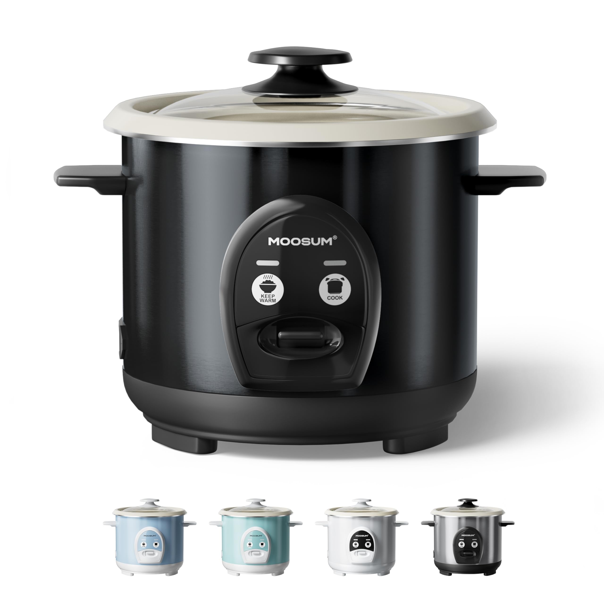 MOOSUM Electric Rice Cooker with One Touch for Asian Japanese Sushi Rice, 3-cup Uncooked/6-cup Cooked, Fast&Convenient Cooker with Ceramic Nonstick Coating inner pot, Auto Warmer, Black