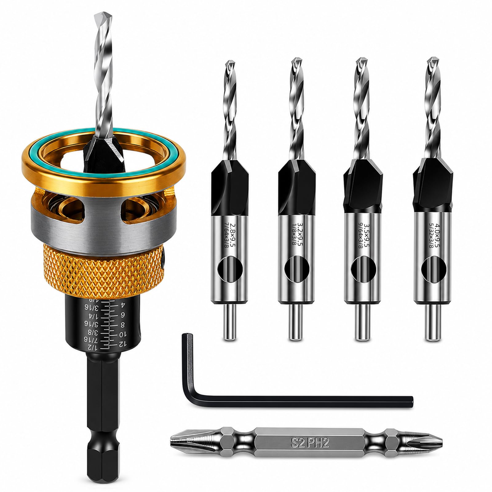 Countersink Drill Bit Set - 4PCS with Depth Stop -1 Countersink Drill Bit Set - 4PCS with Depth Stop -1