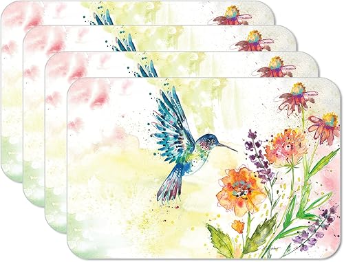 CounterArt Fanciful Flight - Juego de 4 manteles individuales reversibles de plástico flexible de fácil cuidado, fabricados en los Estados Unidos, disponible en Yaxa Colombia