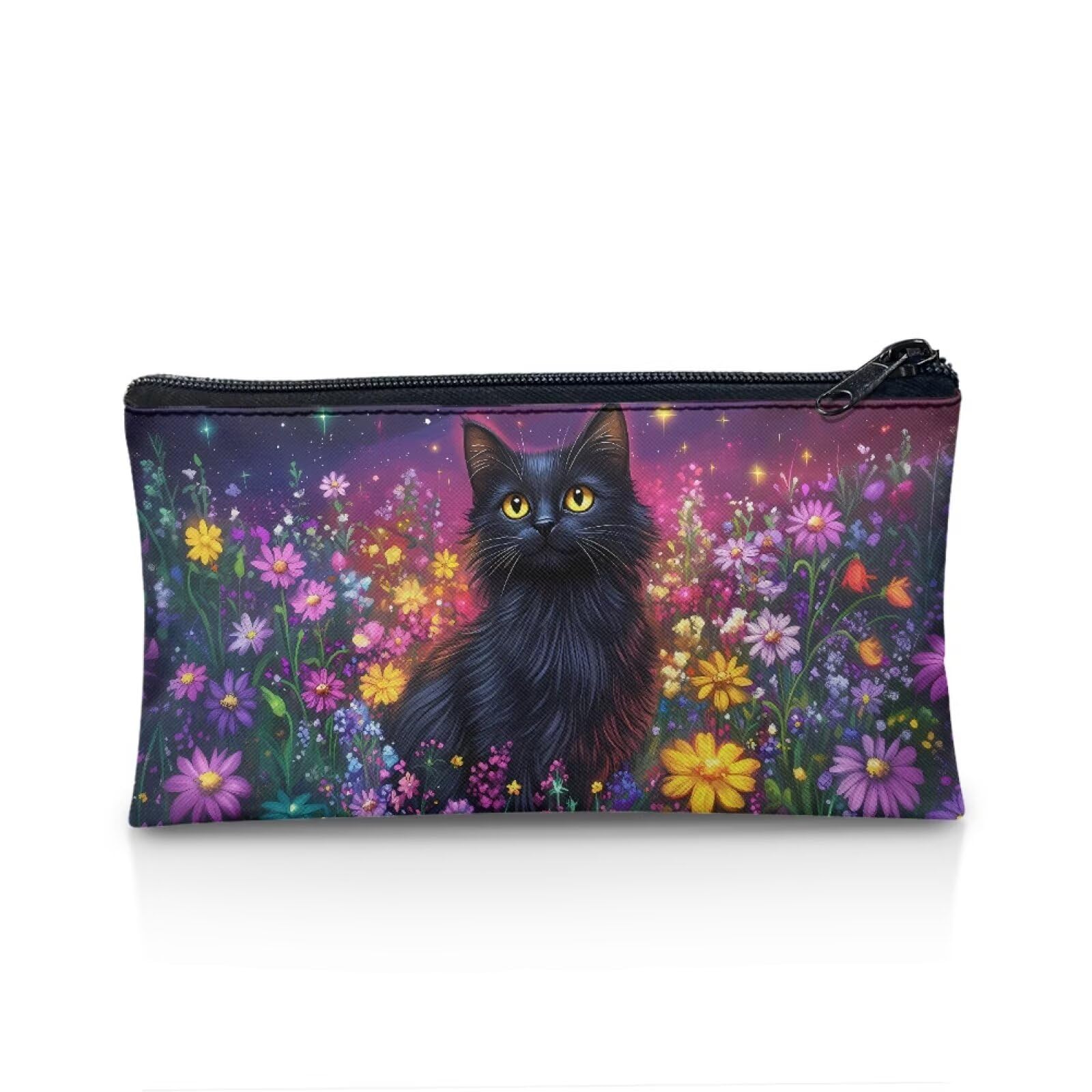 POLERO Black Cat Pencil Cases Girls Secondary School Supplies Galaxy Floral Pen Pouch Slim Holder Bag — image 1