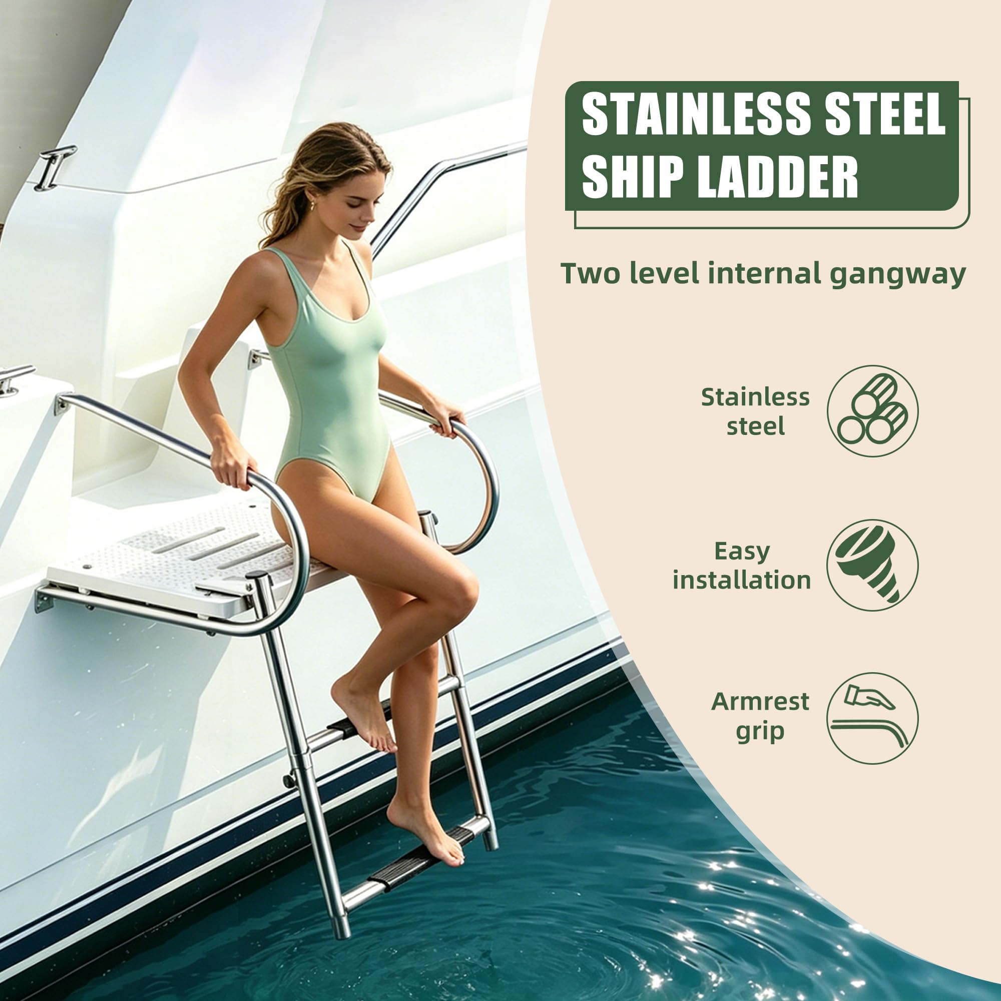 Scaletta telescopica per barca a 2 gradini in acciaio inox ABS con corrimano adatto per pontone Dock Yacht