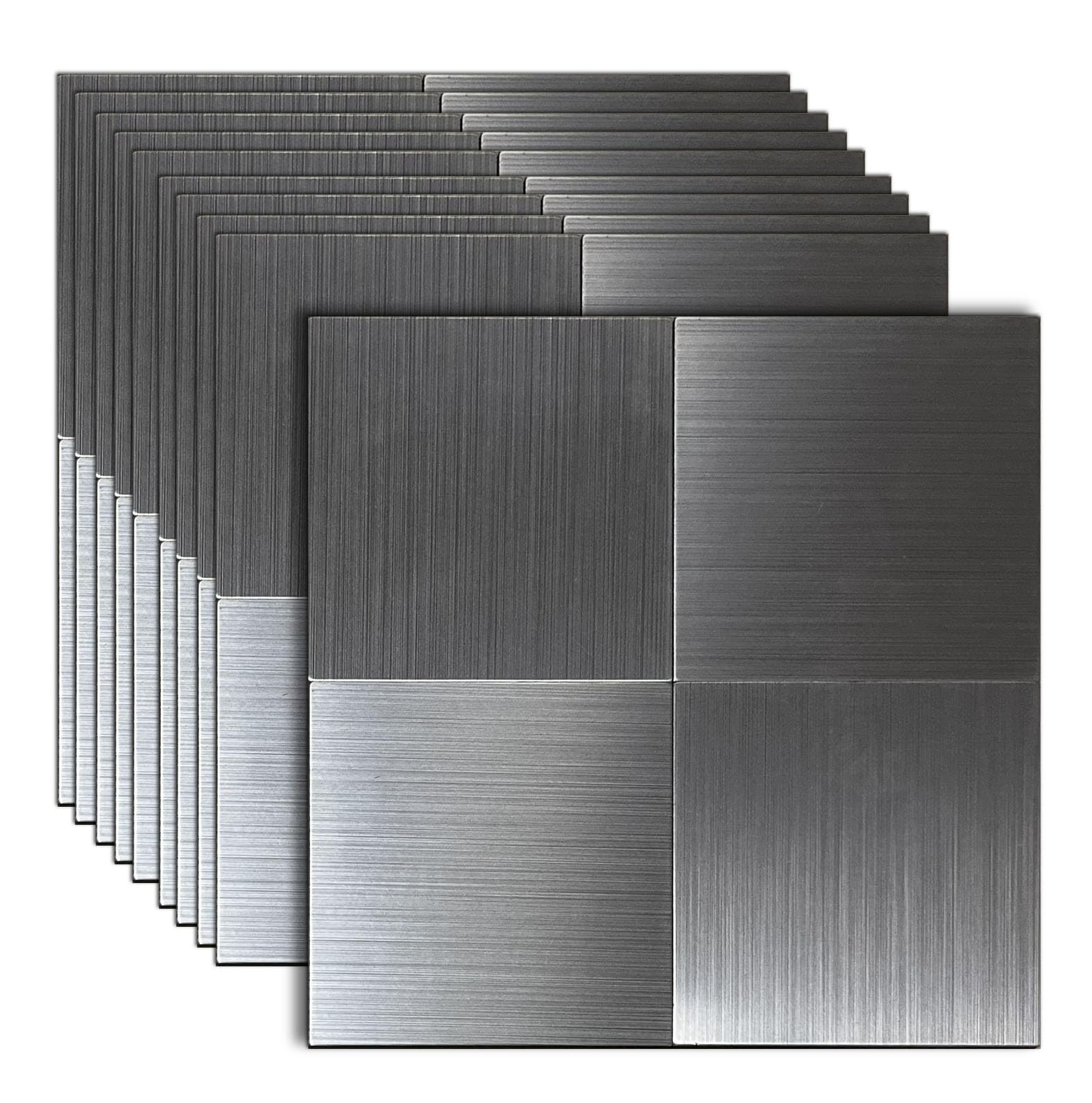 YMMXGE 10-Sheet Peel and Stick Backsplash Tile，Self-Adhesive Metal Sticker ， Brushed Aluminum Mosaic Tiles for Kitchen Bathroom(10, Stainless Steel)