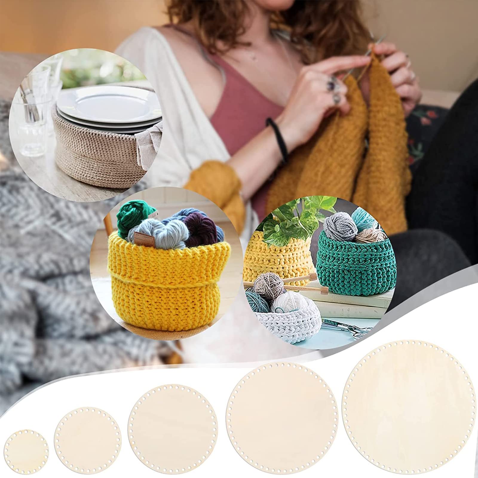 Fond De Panier En Bois Naturel 3 Pièces - Base Au Crochet Ronde 10/15/20 Cm Pour Sac