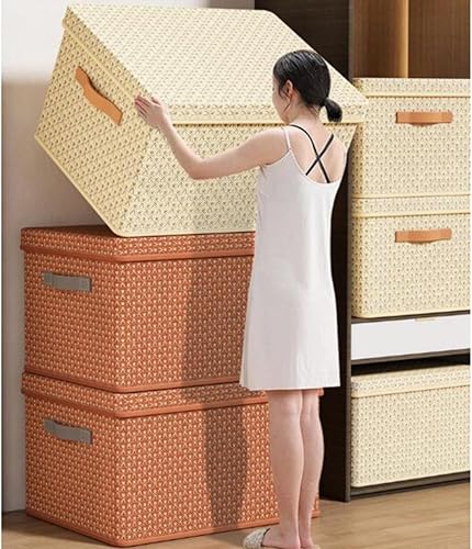Miniatura 4 de Contenedor de almacenamiento de ropa con tapas, cajas organizadoras apilables de lino, contenedores de almacenamiento de tela con asas reforzadas y