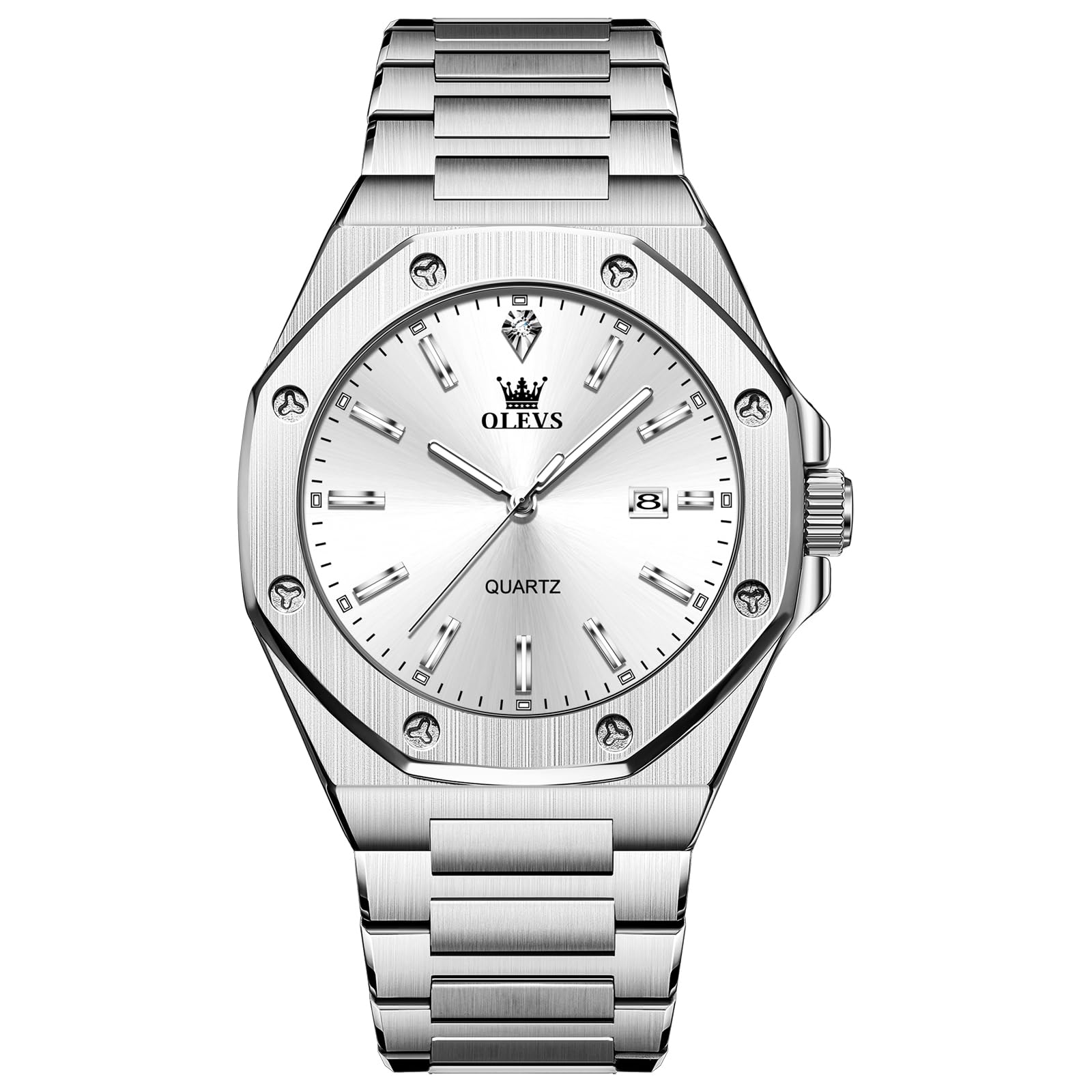 OLEVS Edelstahl Herren Armbanduhr Wasserdicht Leuchtend Großes Zifferblatt Uhren Herren mit Datumsanzeige Schicke Geschenke für Männer