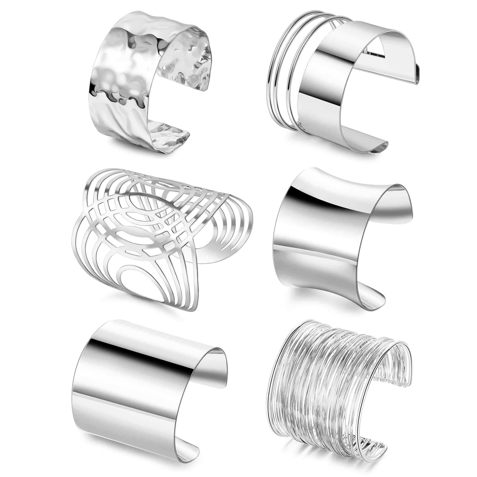 REVOLIA 6Pcs Chunky Cuff Bracelets Set for Women Minimalist Irregular Statement Wrist Cuff Adjustable Hammered Bangles Bracelets Open Wide Wire Arm Cuff Bracelet
