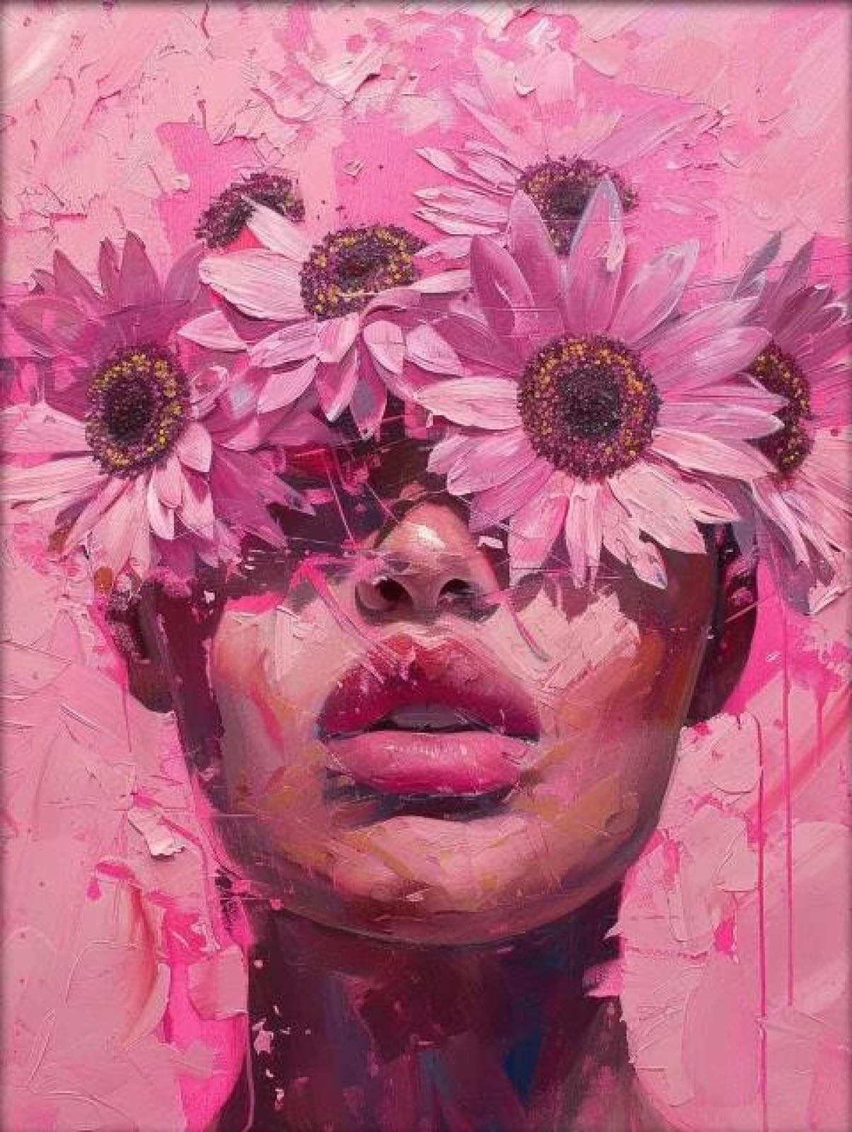 Yocheng Floral Portrait Female Poster Print Abstract Luxury Floral Face Art Canvas Painting Living Room Home Decor 21x30cm No Frame
