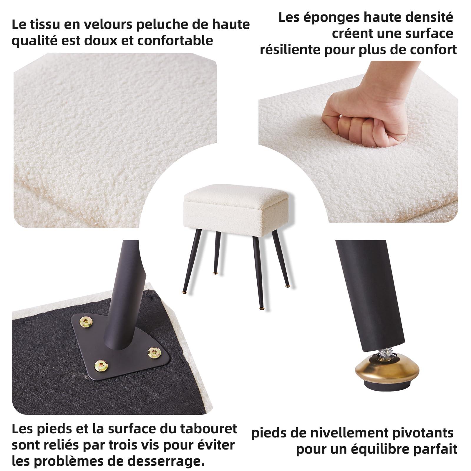 Aibiju Tabouret de Coiffeuse, Tabouret de Coiffeuse Rectangulaire avec Rangement, Siège de Coiffeuse, Petite Table d'appoint pour Salle de Maquillage, Chambre à Coucher, Blanc YD-SMS137W