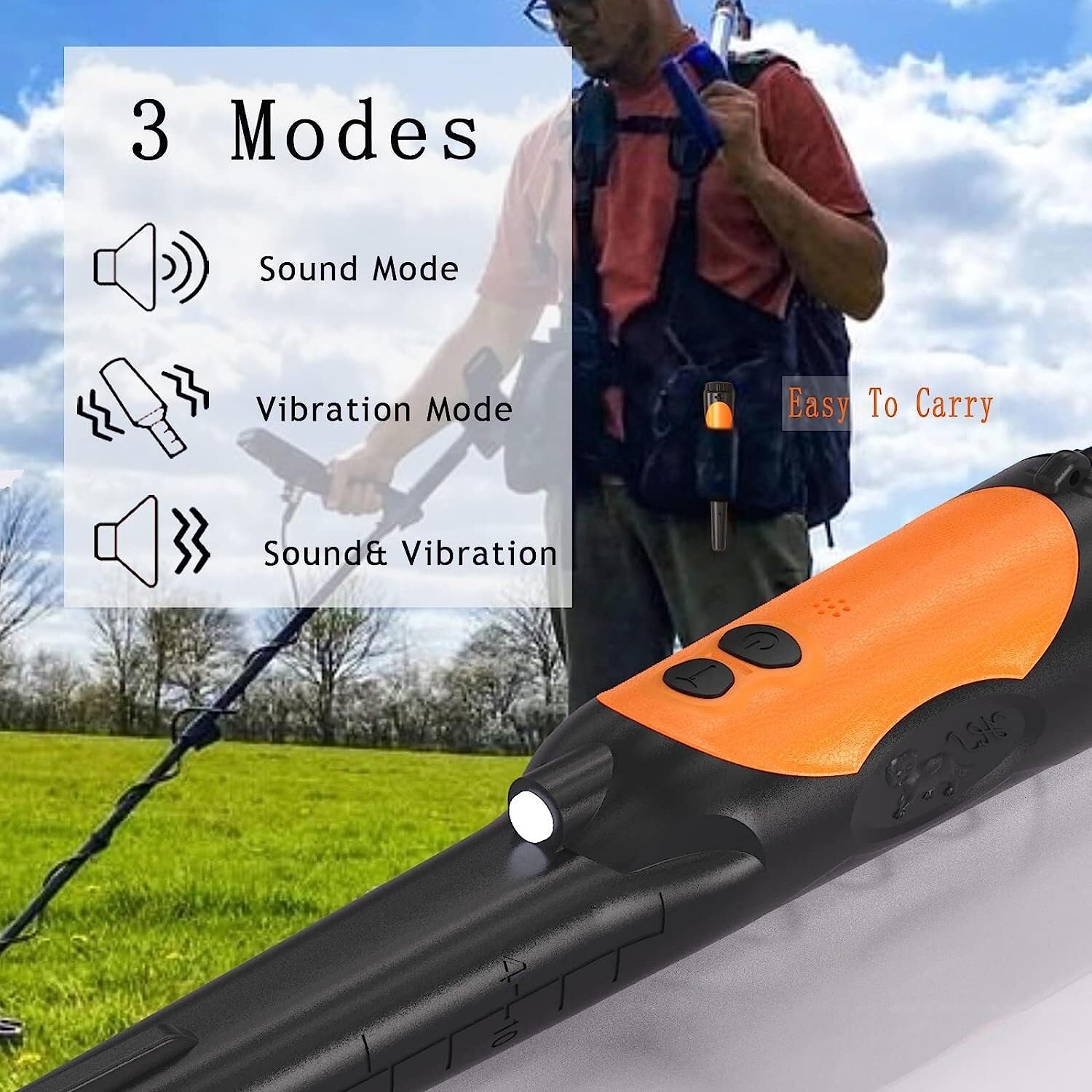 Détecteur de Métaux, Détecteur de métaux Pinpointer étanche, IP68, 3 Modes détection(Oranje)
