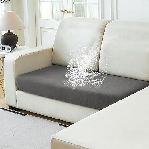 Miniatura 59 de NAISI Fundas de cojín impermeables para sofá, tela de terciopelo grueso, lavables, 3 piezas, fundas individuales para sofá modular con parte