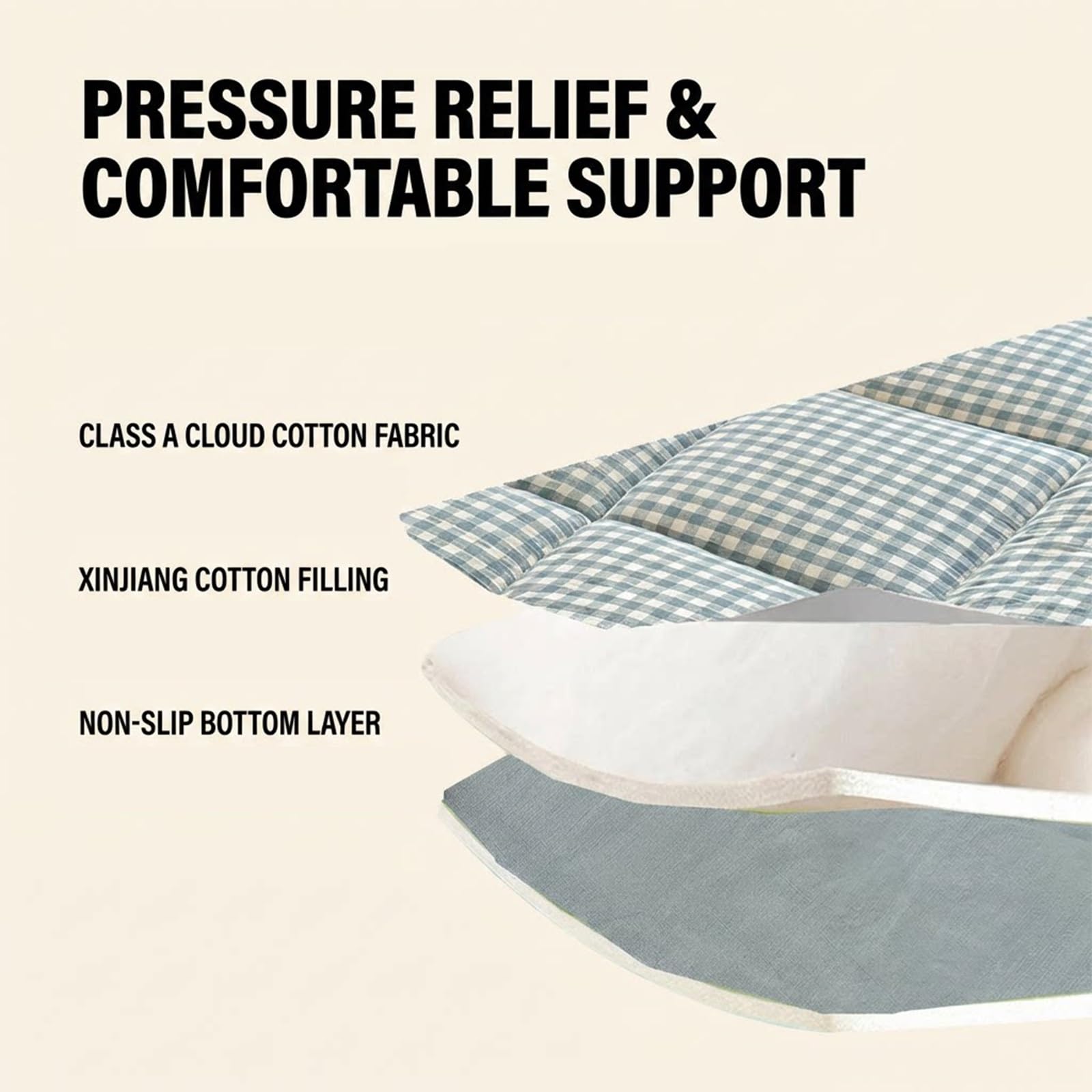 Generico Plaid Duvet Cotone Materasso da Pavimento, Materassino Pieghevole per Ospiti, Portatile Arrotolabile per Campeggio, Cloud Fabric Gingham Design Letto(Gray,180 * 200cm)