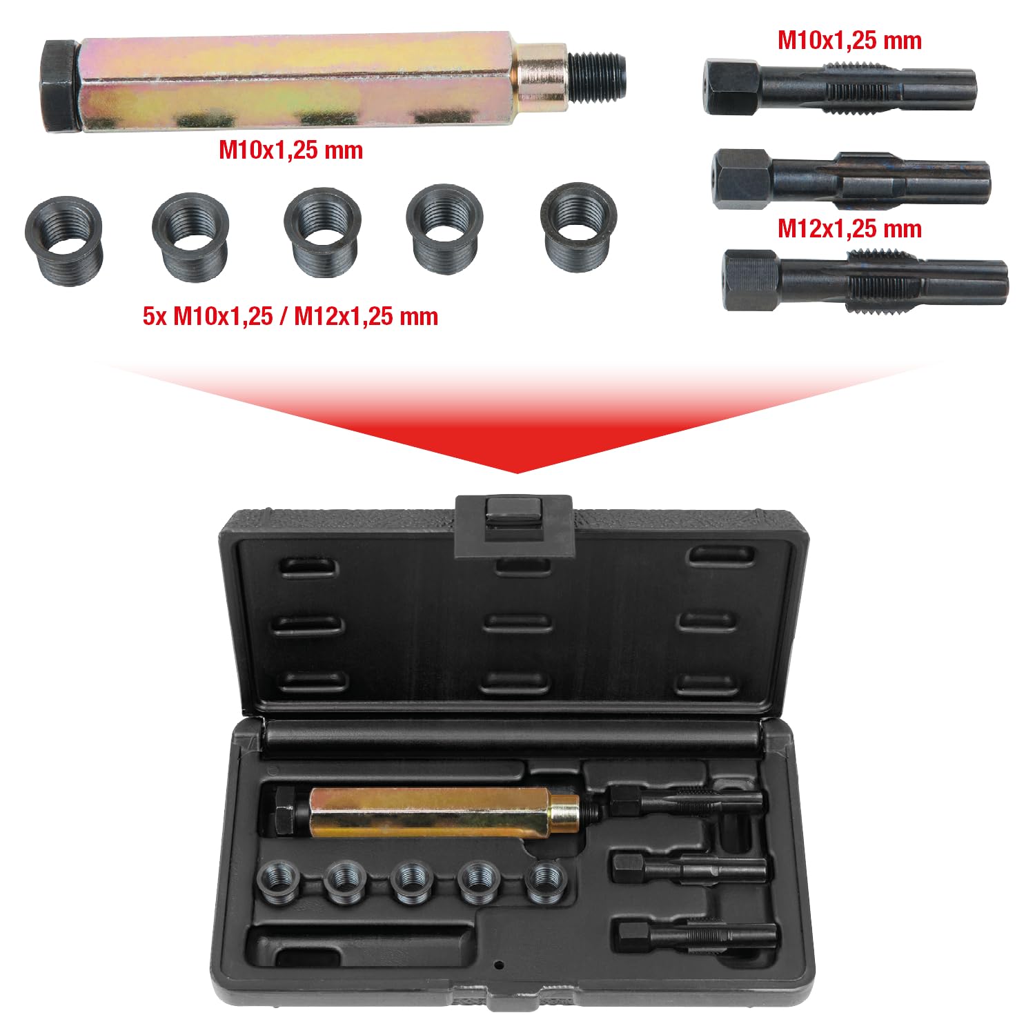 KS Tools 150.5050 Kit di riparazione THREADfix M10x1,25 p.candelette,9 pz
