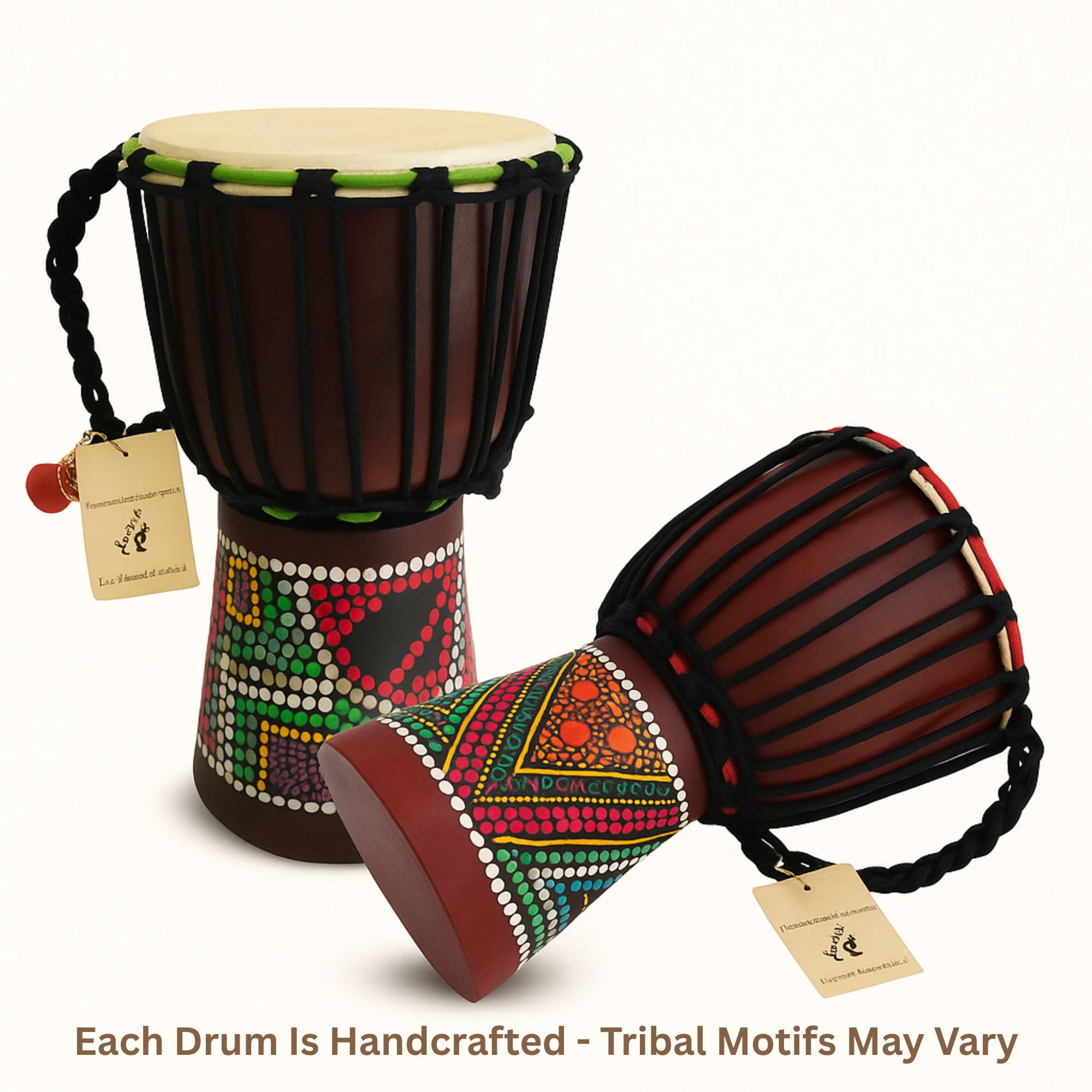 Djembe Drum – African Bongo Congo Style Drum – 12" High Solid Mahogany Wood with Goat Skin Head – Includes Free Djembe Keychain Gift – Professional Quality, Authentic JIVE Brand
