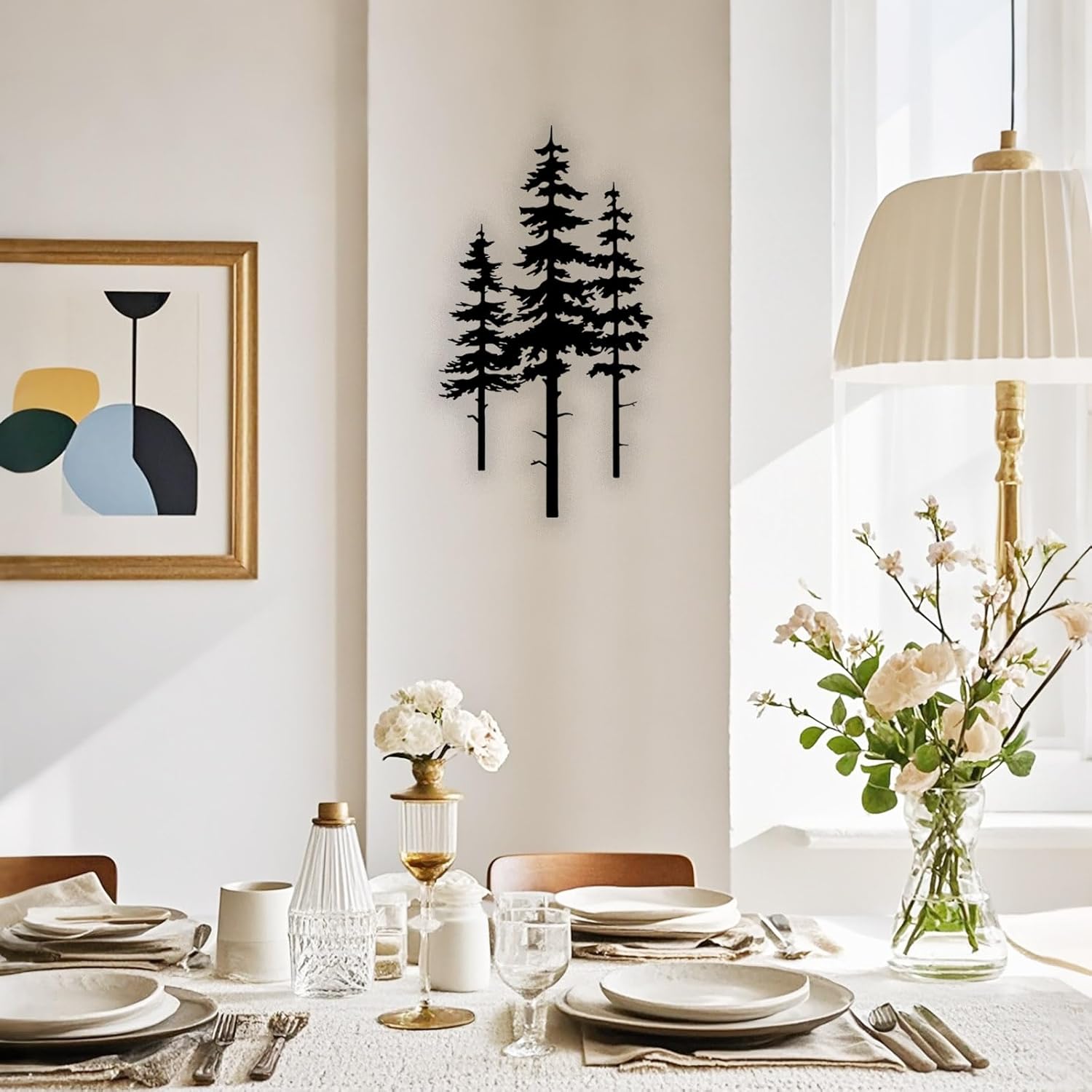 Metal Pine Tree Wall Art Decor, Nature Home Decor, Cedar Trees Metal Sign, Wall Decorations for Living Room, Forest Decor Nature Lover Gift (Black, 25L" x 13W")