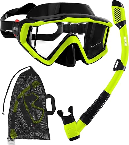 Miniatura 47 de Aegend - Equipo de esnórquel para adultos, jóvenes y niños, juego de esnórquel seco con vista panorámica, tecnología mejorada anti-fuga y anti-vaho,