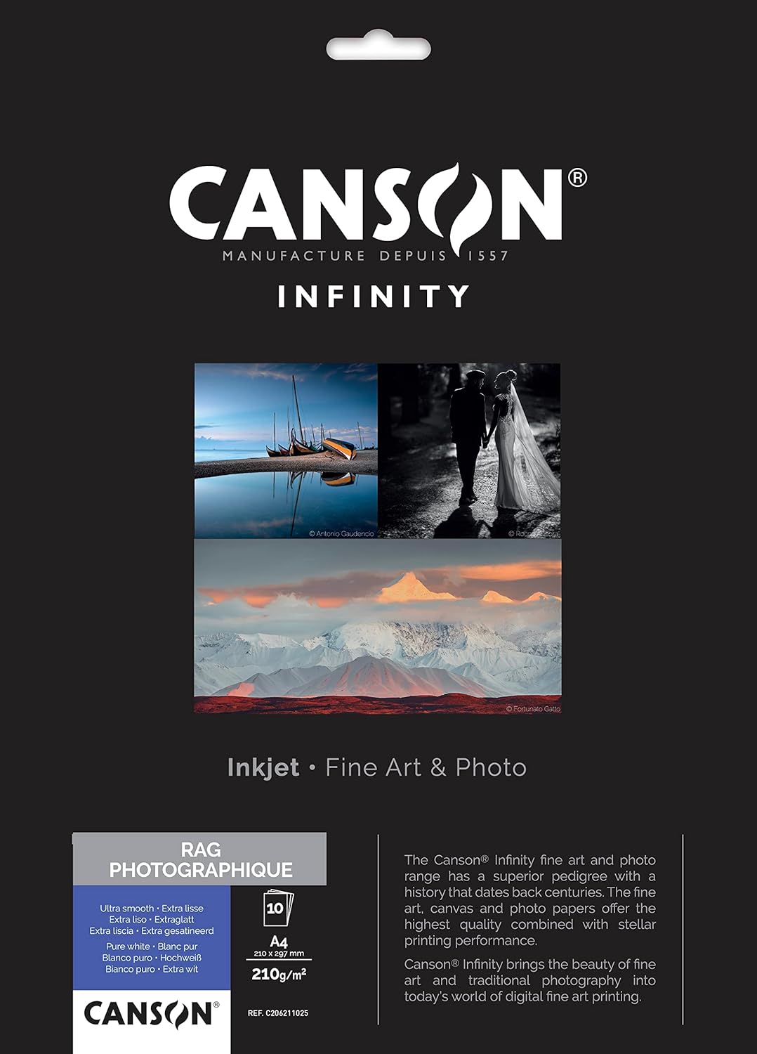Canson Infinity Rag Photographique 310gsm,White Matte Inkjet Paper, A4, Pack of 10 Sheets