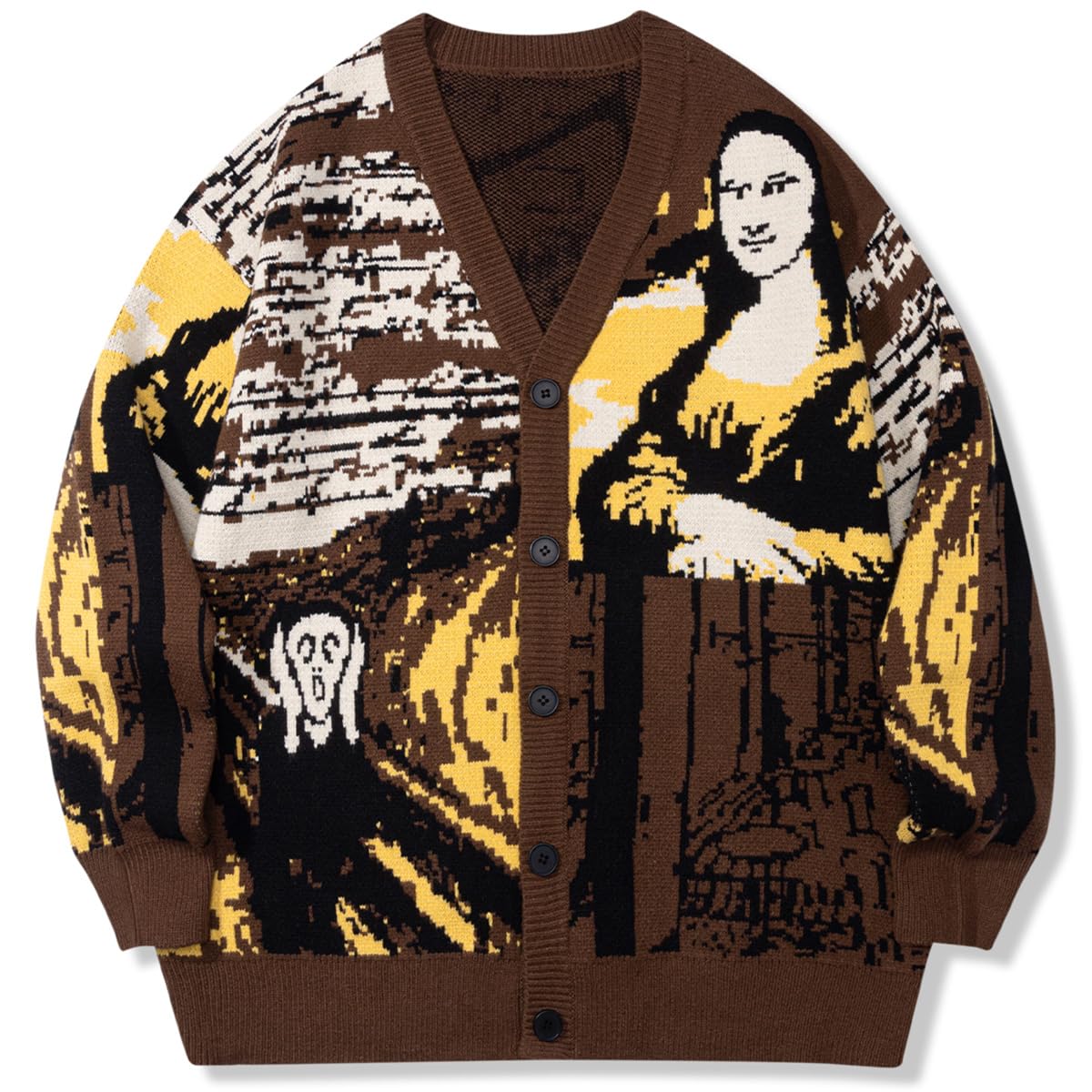 Van Gogh Vintage Cardigan Knit Autumn Winter Sweater Coat Lazy V-Neck Sweater Jacket Loose-picture-39