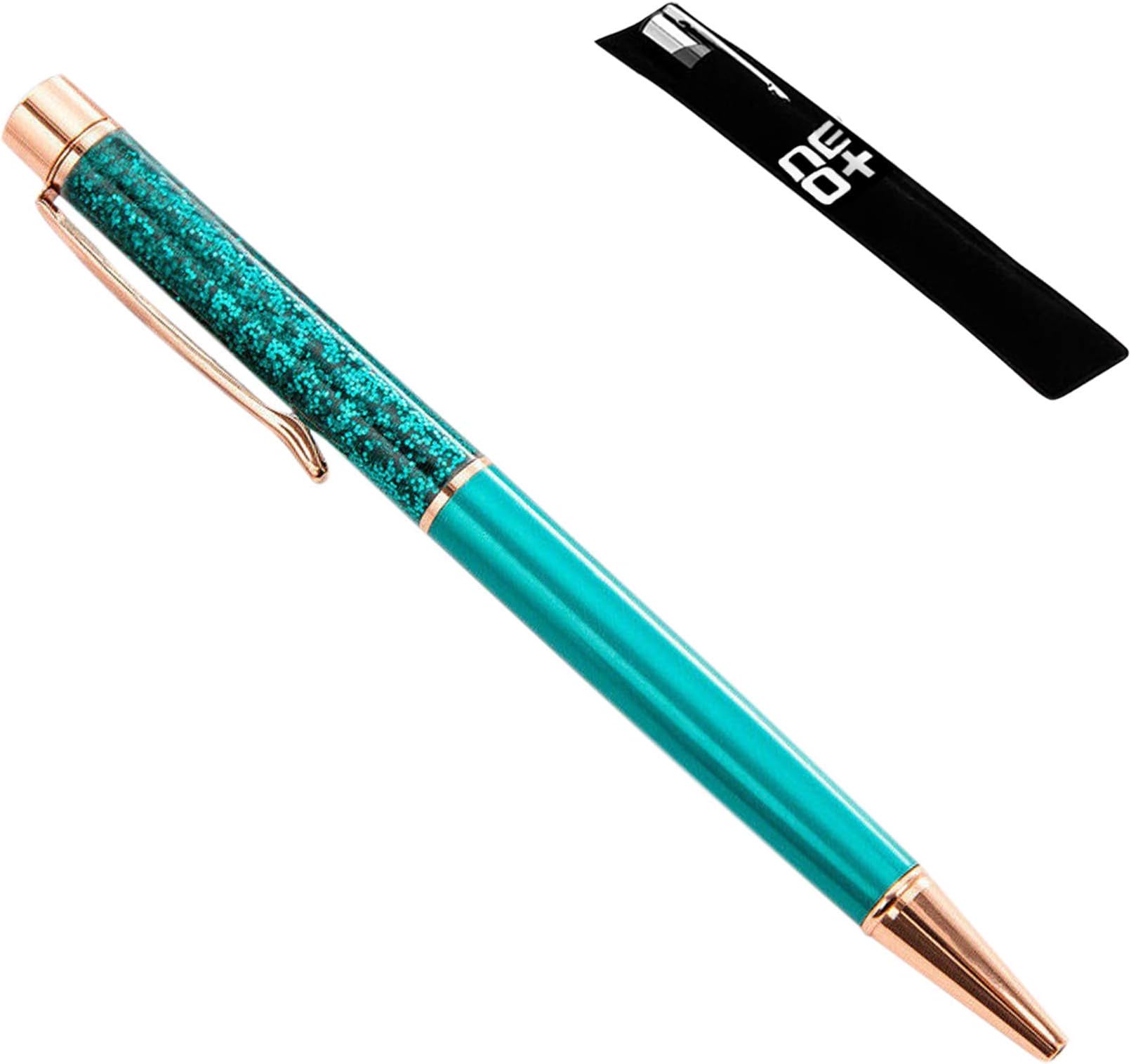Quality Ballpoint Pen with Glitter - Refill and Pen Pouch Included - I AM UK Seller (GLITTER PEACOCK)