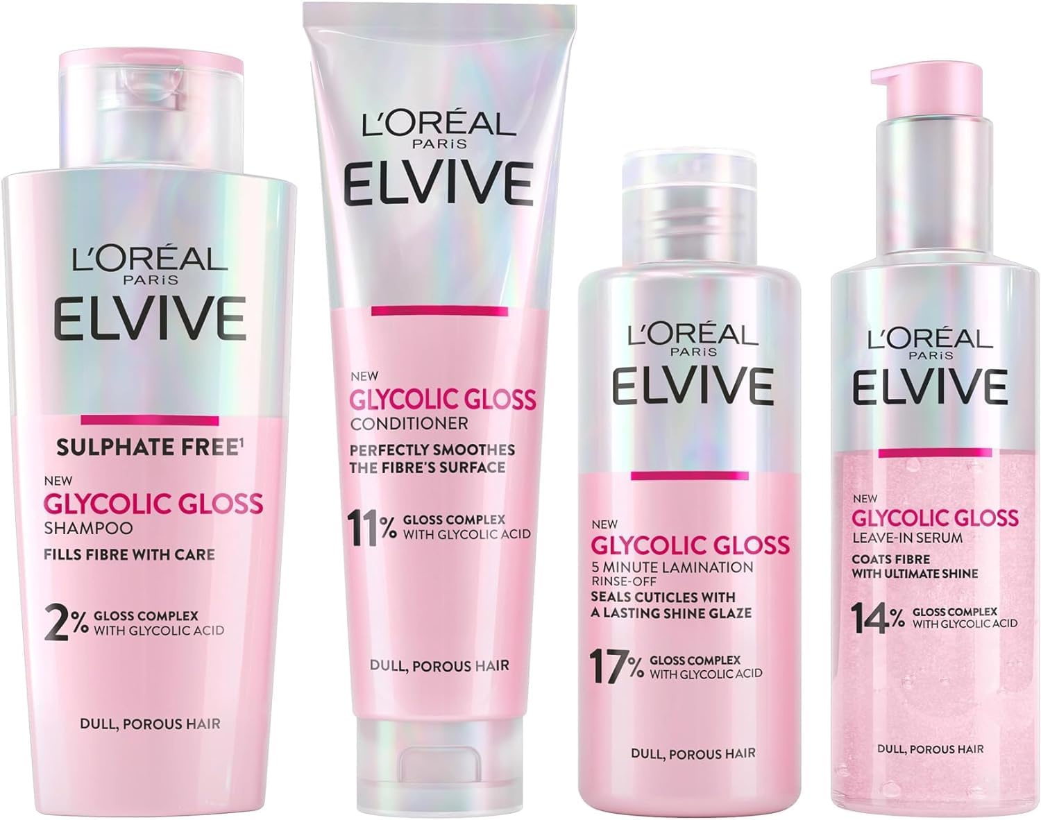 L'Oréal Paris Elvive Glycolic Gloss szampon, odżywka i zestaw do płukania włosów matowych, porowatych włosów, uzyskaj najbardziej lśniące włosy w swoim życiu, rutynowy połysk lustrzany