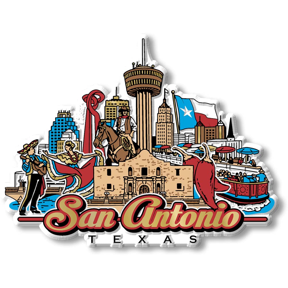 San Antonio, Texas City Magnet by Classic Magnets, 3D Rubber Vintage-Style Collectible Souvenirs and Gifts Made in The USA, 4.21" x 3.22"
