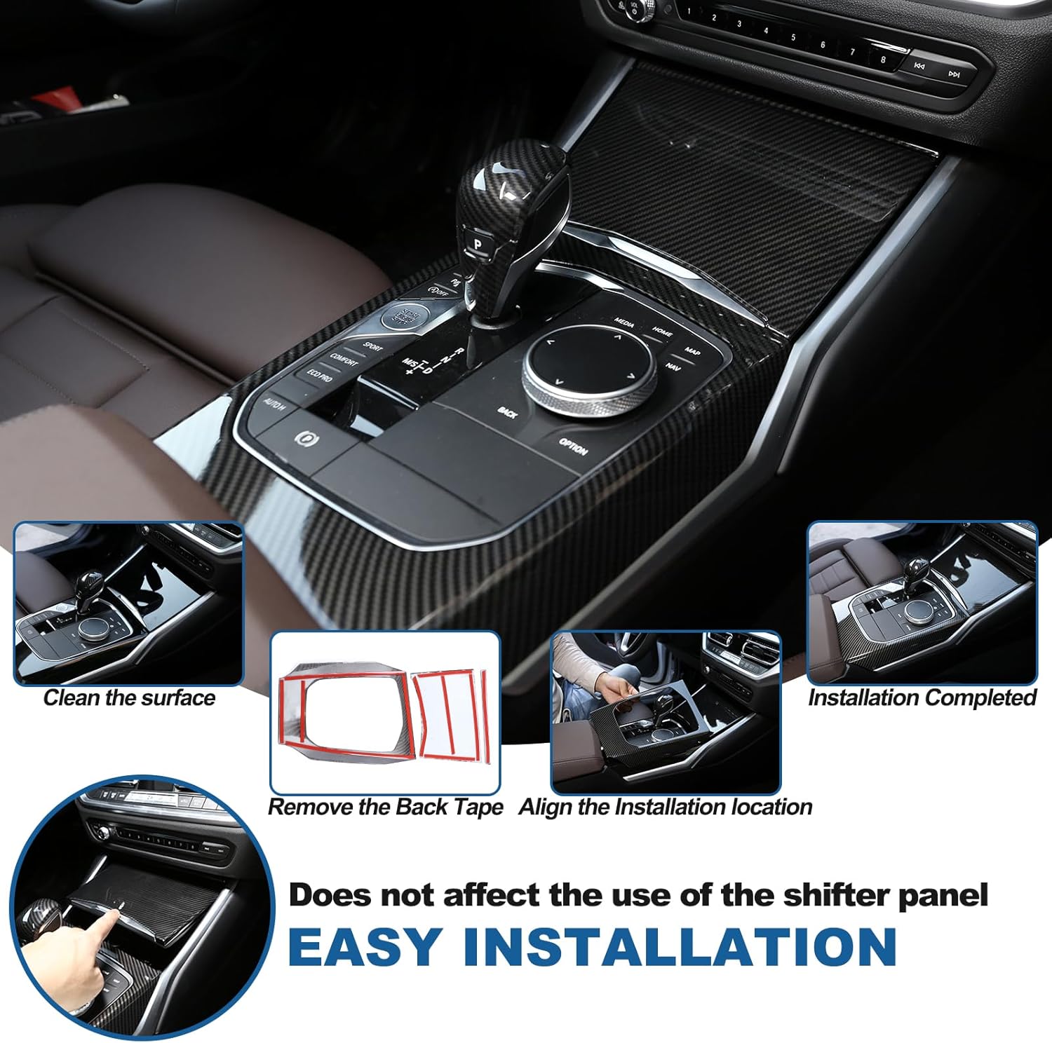 Car Control Gear Box Shift Panel Frame Cover Compatible with BMW 3 4 Series G20 G21 G22 G23 2020-2024,Center Console Gear Shift Knob Panel Cover Interior Decoration Accessories (Carbon Fiber Pattern)