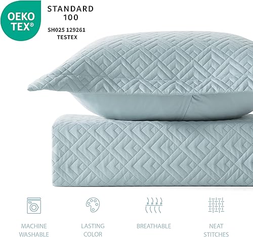 Miniatura 4 de EXQ Home Juego de Edredón Tamaño FullQueen Azul Coral de 3 Piezas, Cobertor Ligero y Suave de Estilo Moderno con Patrón de Cuadrados, Juego de