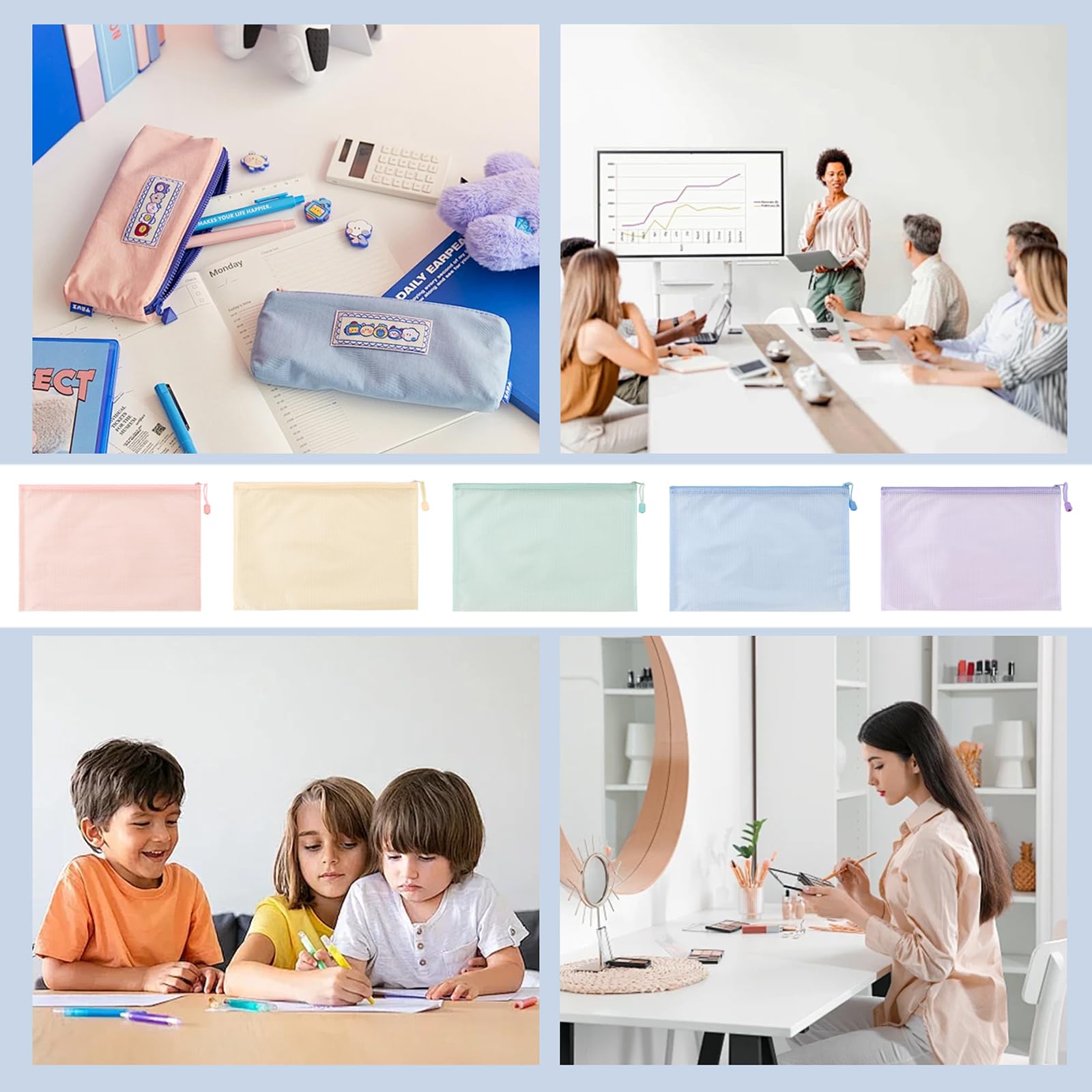 15 sztuk toreb na dokumenty z zamkiem błyskawicznym, A5, wodoszczelne, kolorowe etui na dokumenty, dokumenty, paragony, papier, szkoła, arkusz egzaminacyjny, kosmetyki, podróż, Kolor makaronika