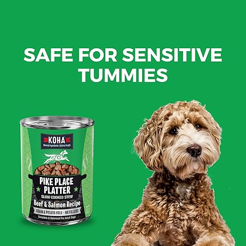 Miniatura 3 de KOHA Pike Place Plato de estofado para perros con carne de res y salmón, comida húmeda para perros con alto contenido de proteínas, latas de 12.7