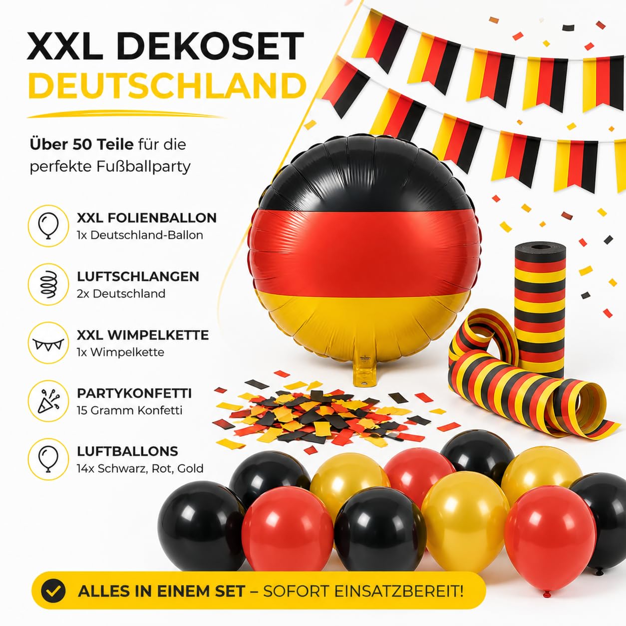 XXL Dekoset Fanartikel Deutschland Dekoration Set - Luftballons uvm. mit über 50 Teilen für Fußball WM 2026 - 3