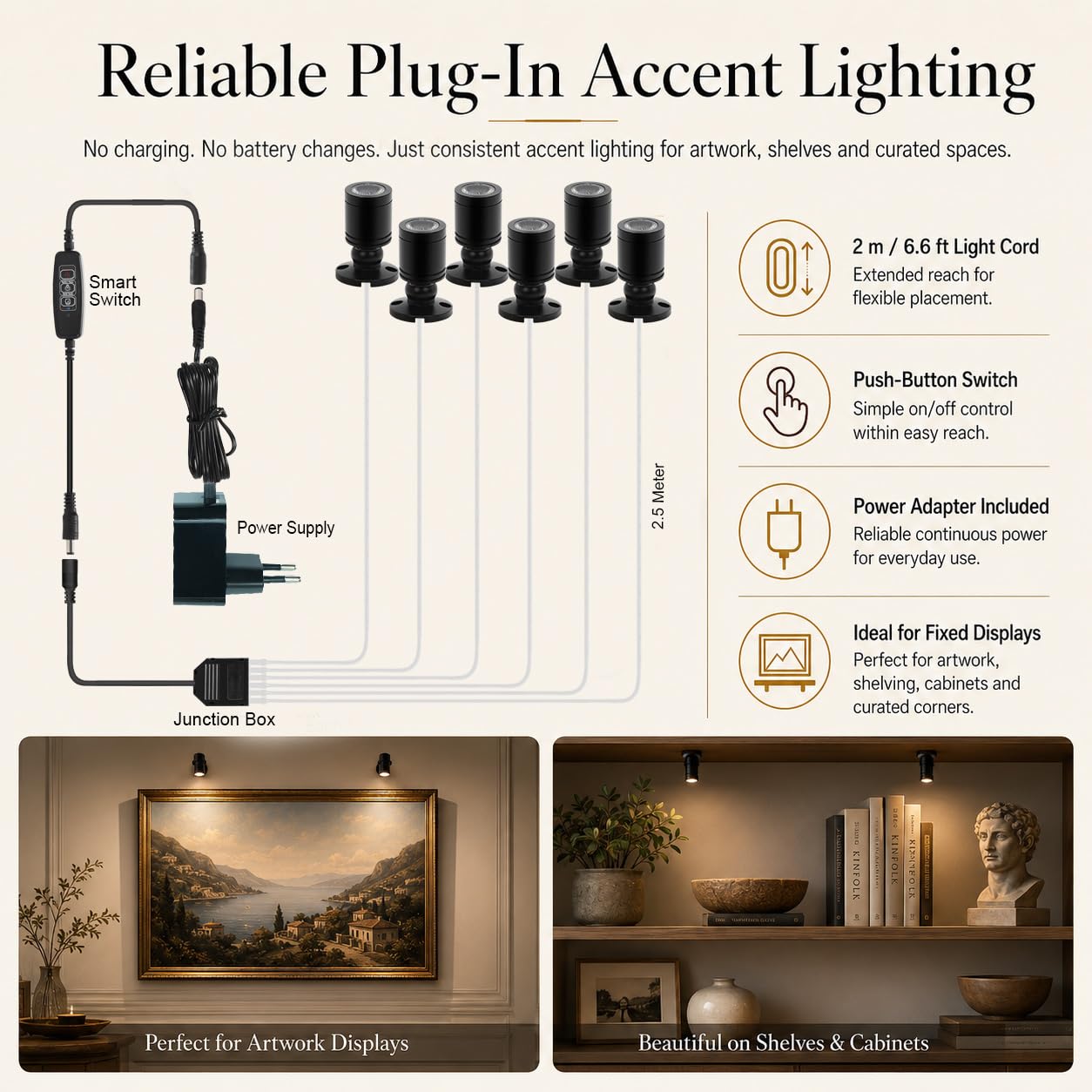 Monsing Focos LED para uso en interiores, iluminación para armarios, luces para cuadros, luces de acento, mini foco LED giratorio de 1 W para armarios, pasillos, galerías, tiendas, joyeros