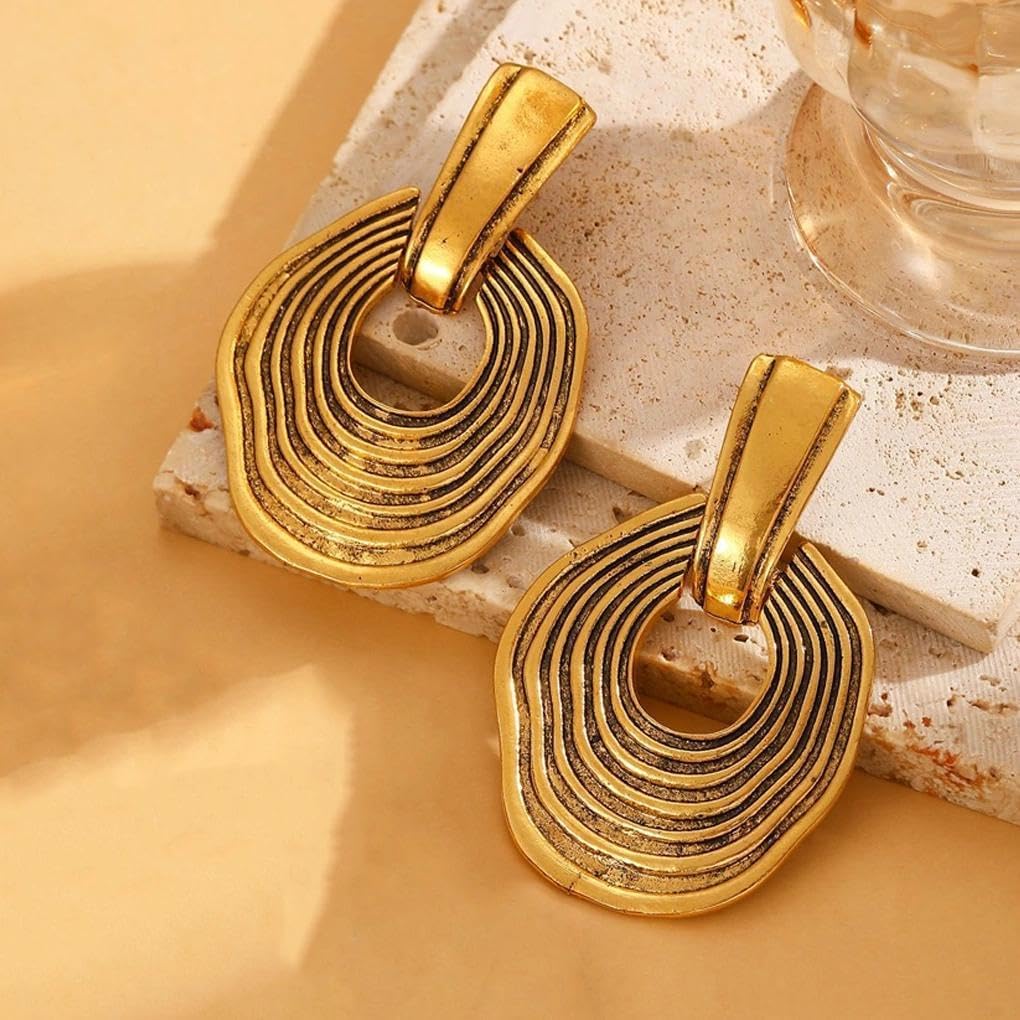 Chunky Gold Spiral Earrings,Exaggerated Texture Circle Dangle Earrings for Women,Large Round Door Knocker Earring - Image 6
