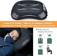 Vista 3 de Almohada inflable ultraligera de viaje para campamento, compresible, compacta, cómoda, ergonómica, para cuello y campamento de apoyo lumbar, Negro