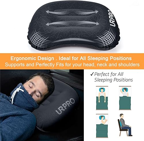 Miniatura 3 de Almohada inflable ultraligera de viaje para campamento, compresible, compacta, cómoda, ergonómica, para cuello y campamento de apoyo lumbar,