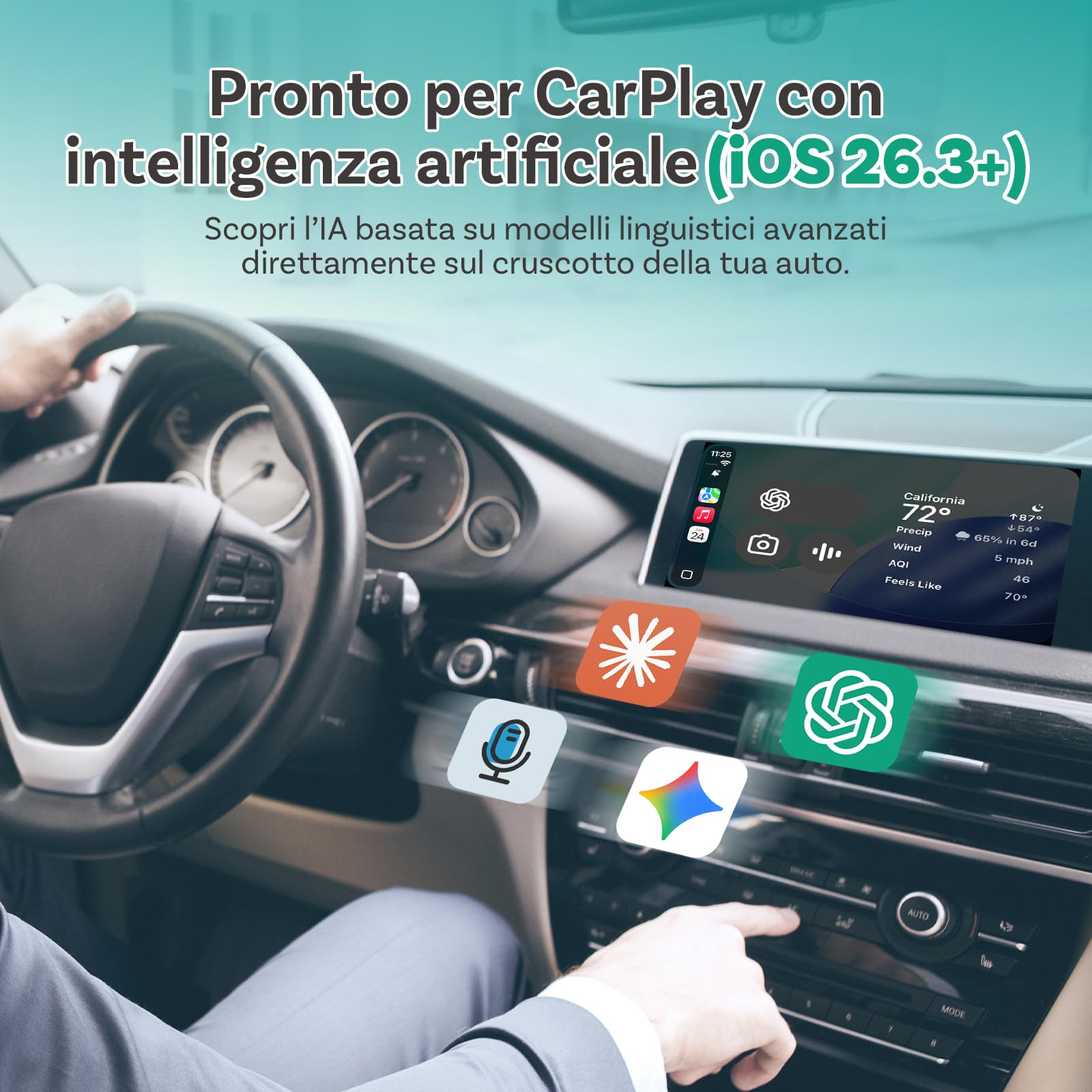 Ottocast Mini Pico, Novità 2026, Adattatore Wireless 2-in-1 CarPlay & Android Auto, Cambio dispositivo con un tocco, Plug & Play, WiFi 6 & Bluetooth 5.4, Connessione automatica per iPhone & Android