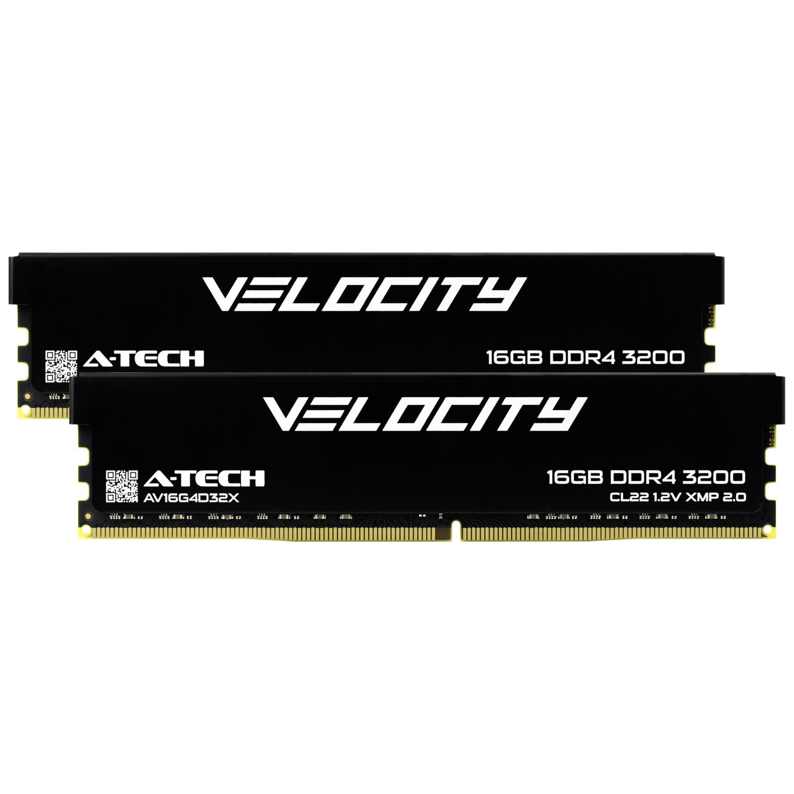 A-Tech Velocity RAM 32GB (2x16GB) DDR4 3200MHz (PC4-25600) XMP 2.0 UDIMM 1.2V Non-ECC DIMM 288-Pin Desktop Computer Gaming Memory - AV2K16G4D32X 32GB Kit (2 x 16GB) DDR4 3200MHz CL22