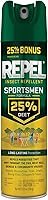 Repel Sportsmen 25% DEET Insect Repellent Spray, 8.125oz Bonus Aerosol - Repels Mosquitoes, Ticks, Gnats, Flies, Chiggers & Fleas