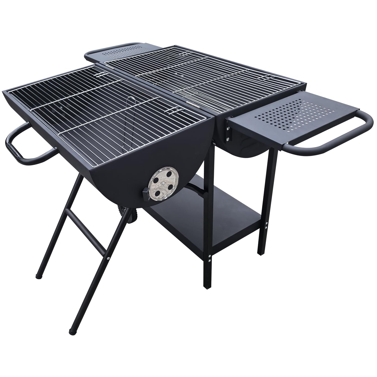 Charcoal Grill - Doulbe Charcoal Barrel Grill with side shelf, Large Portable BBQ Grill suitable for outdoor camping,backyards, and patios (Extra Large)