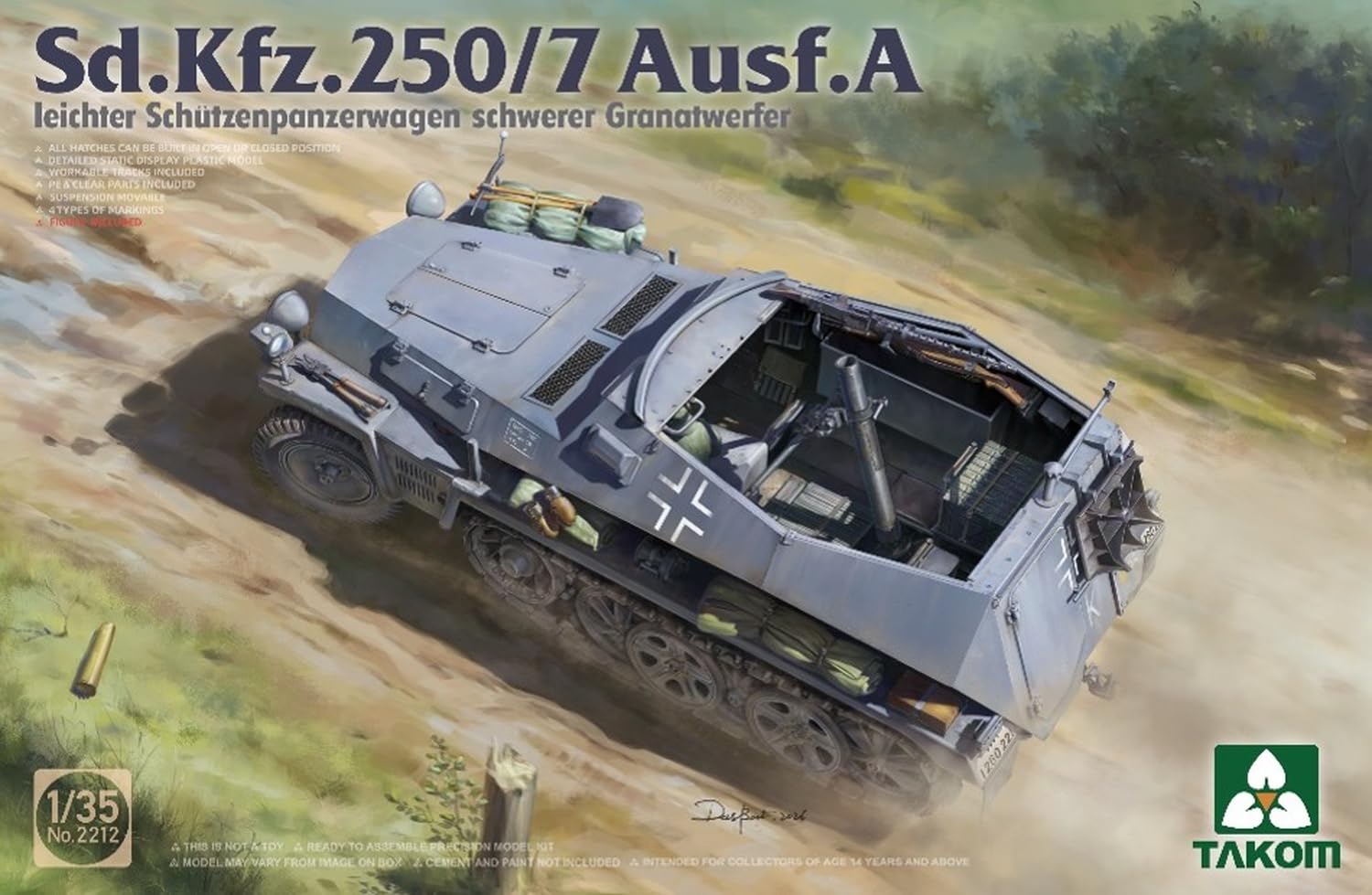 Tacom TKO2212 1/35 Sd.Kfz.250/7 typ A lekki opancerzony żołnierz pojazd transportowy samobieżny typ moździerz plastikowy model