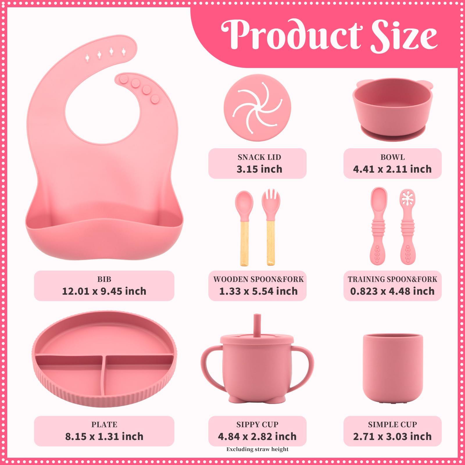 CHCC Silicone Baby Feeding Set 10 Pcs, Baby Led Weaning Supplies, Baby Feeding EatincSupplies Set BPA Free, Baby Essentialsfor Newborn Gift Red