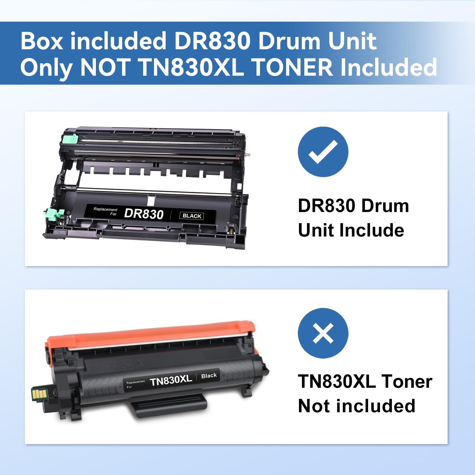 MYTONER Compatible Drum Replacement for Brother DR-830 DR830 Drum High Yield for DCP-L2640DW MFC-L2820DW HL-L2400D HL-L2460DW HL-L2405W HL-L2465DW HL-L2480DW MFC-L2820DW XL Printer, 2 Packs