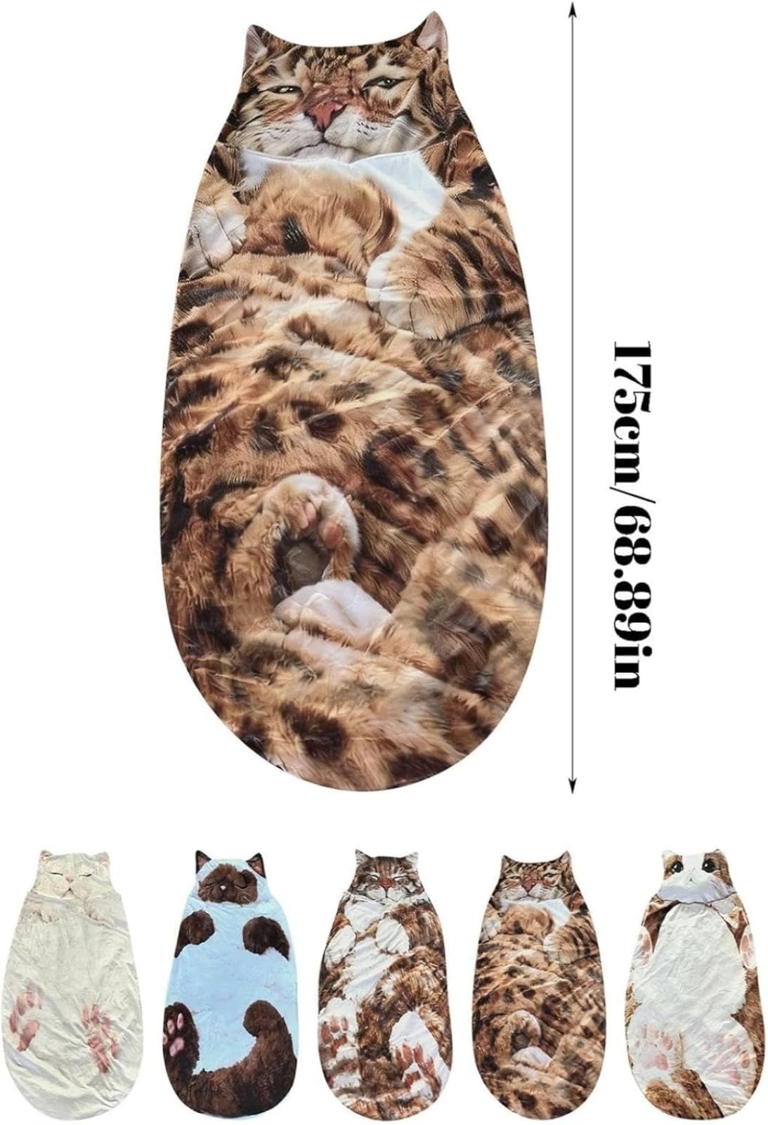 Saco de dormir de gato para humanos, saco de dormir de animales adultos esponjosos, diseño de sobre de felpa gigante para acampar y fiestas de pijamas, manta de forro polar suave y cálido, lavable a