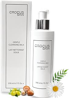 CROCUS SKIN Gentle Cleansing Milk for face, Hydrating Cleanser, All Skin Types, Facial Cleansing Lotion, Removes Makeup, Dirt & Impurities, Non-Stripping Cleanser, With Chamomile extracts, Olive Oil, Green Tea Extracts & Macadamia Extracts, Vegan, Fragrance Free & Dye Free.